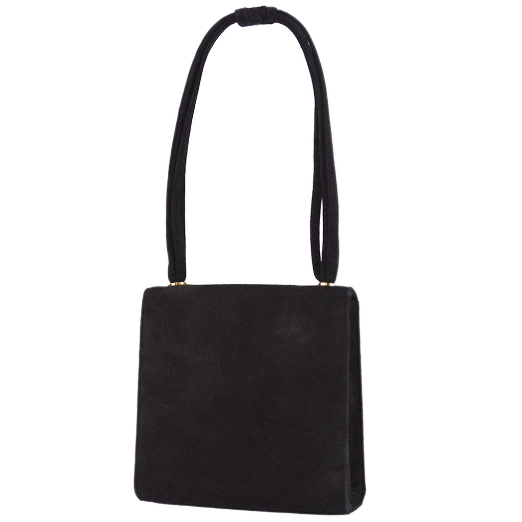 Chanel Straight Flap Handbag Black Suede