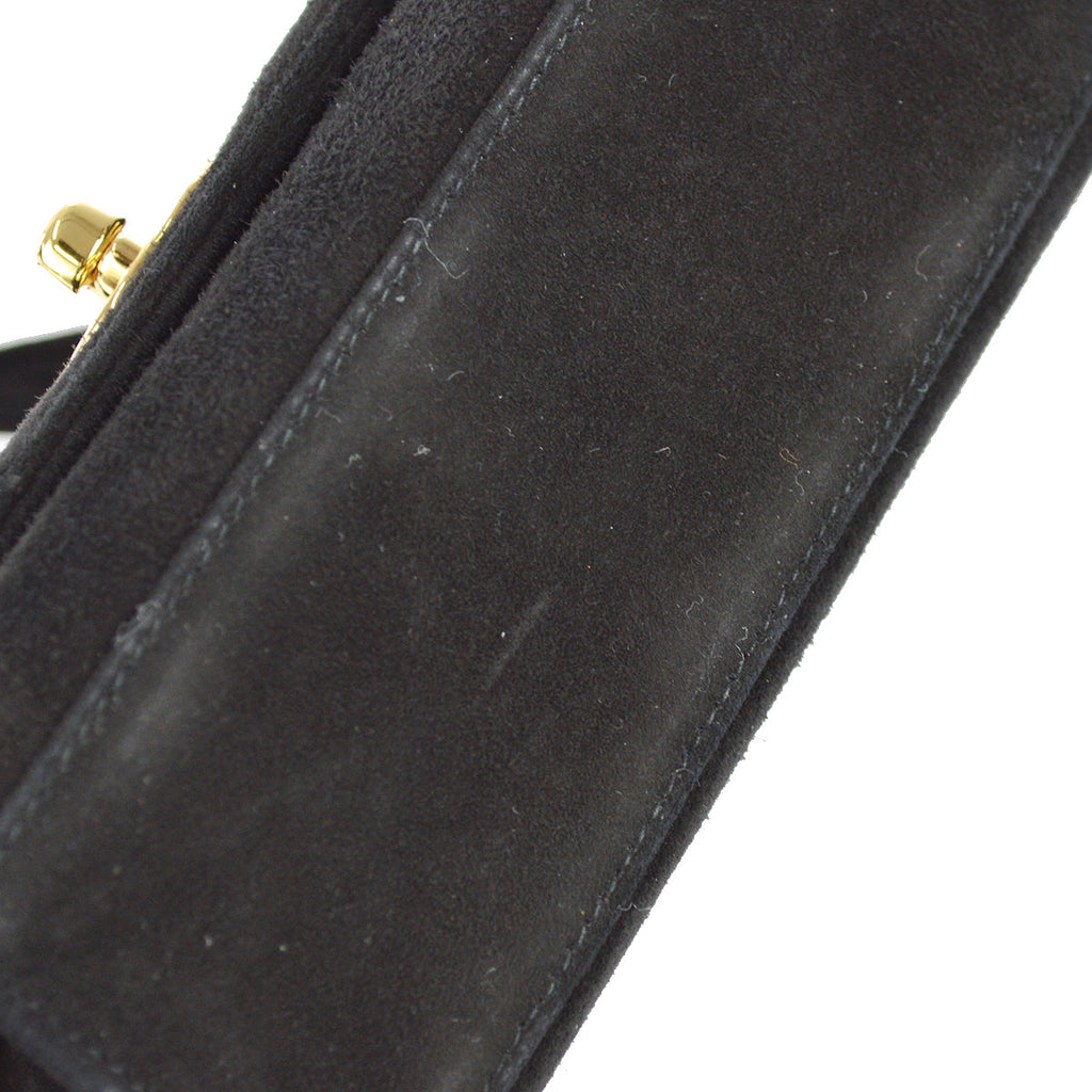 Chanel Straight Flap Handbag Black Suede