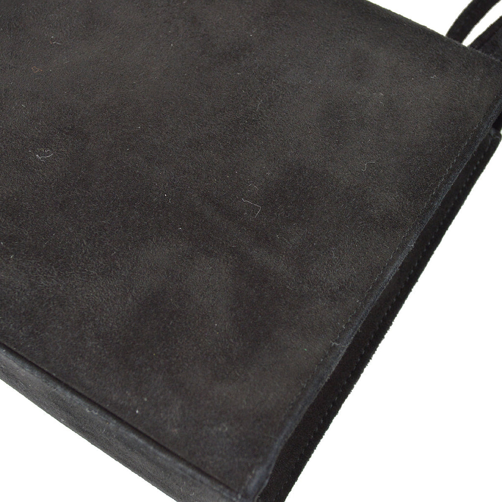 Chanel Straight Flap Handbag Black Suede