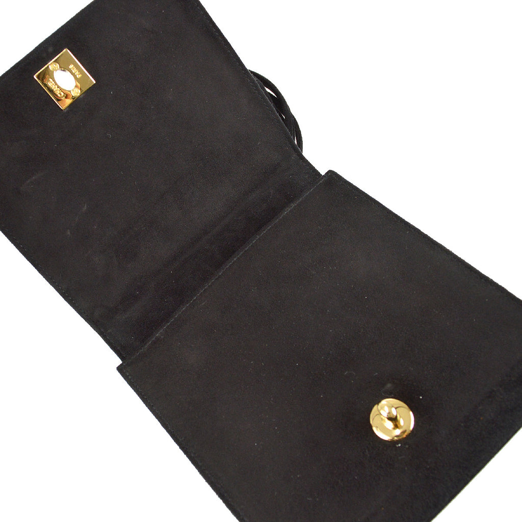 Chanel Straight Flap Handbag Black Suede