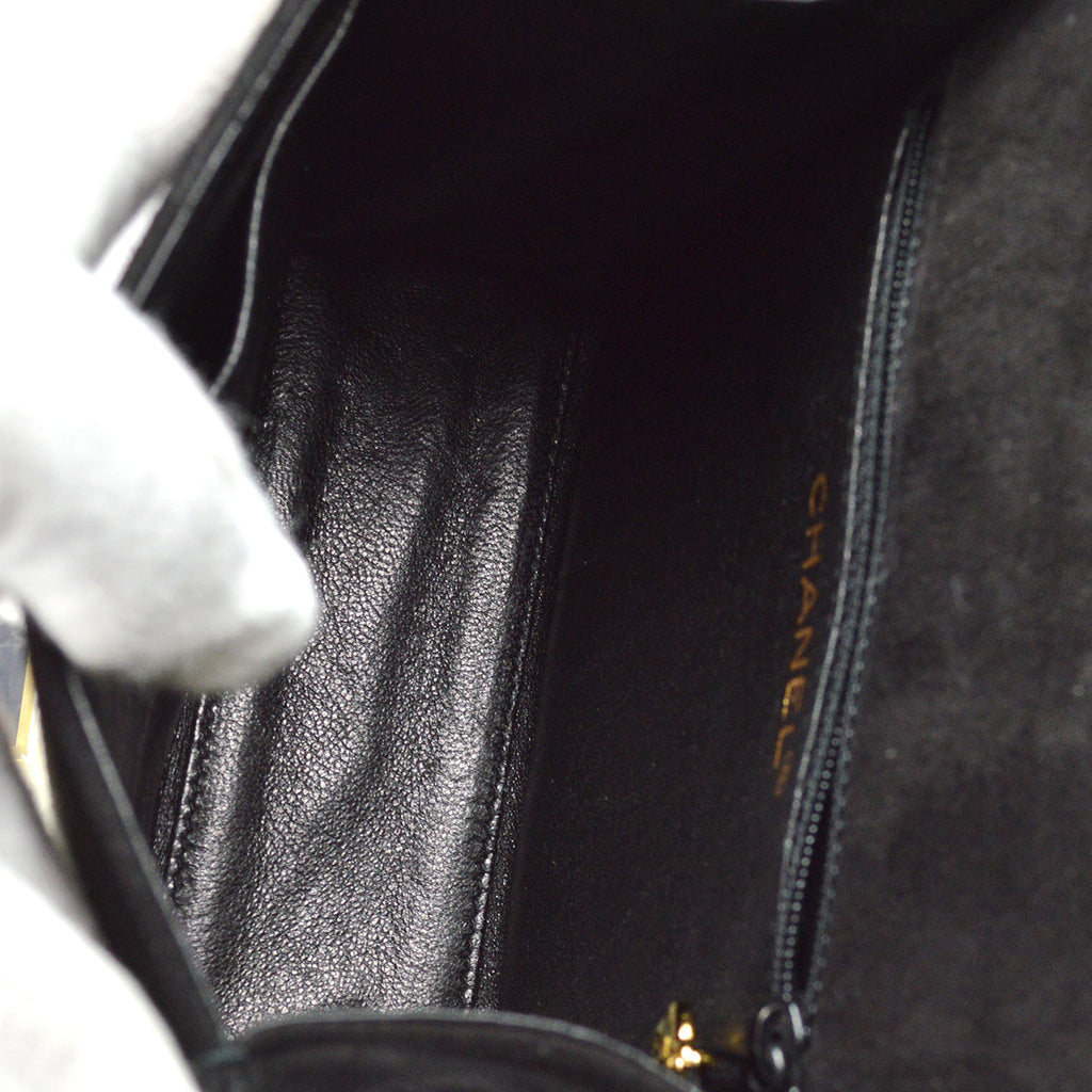 Chanel Straight Flap Handbag Black Suede