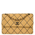 Chanel Beige Calfskin Wild Stitch Straight Flap Bag
