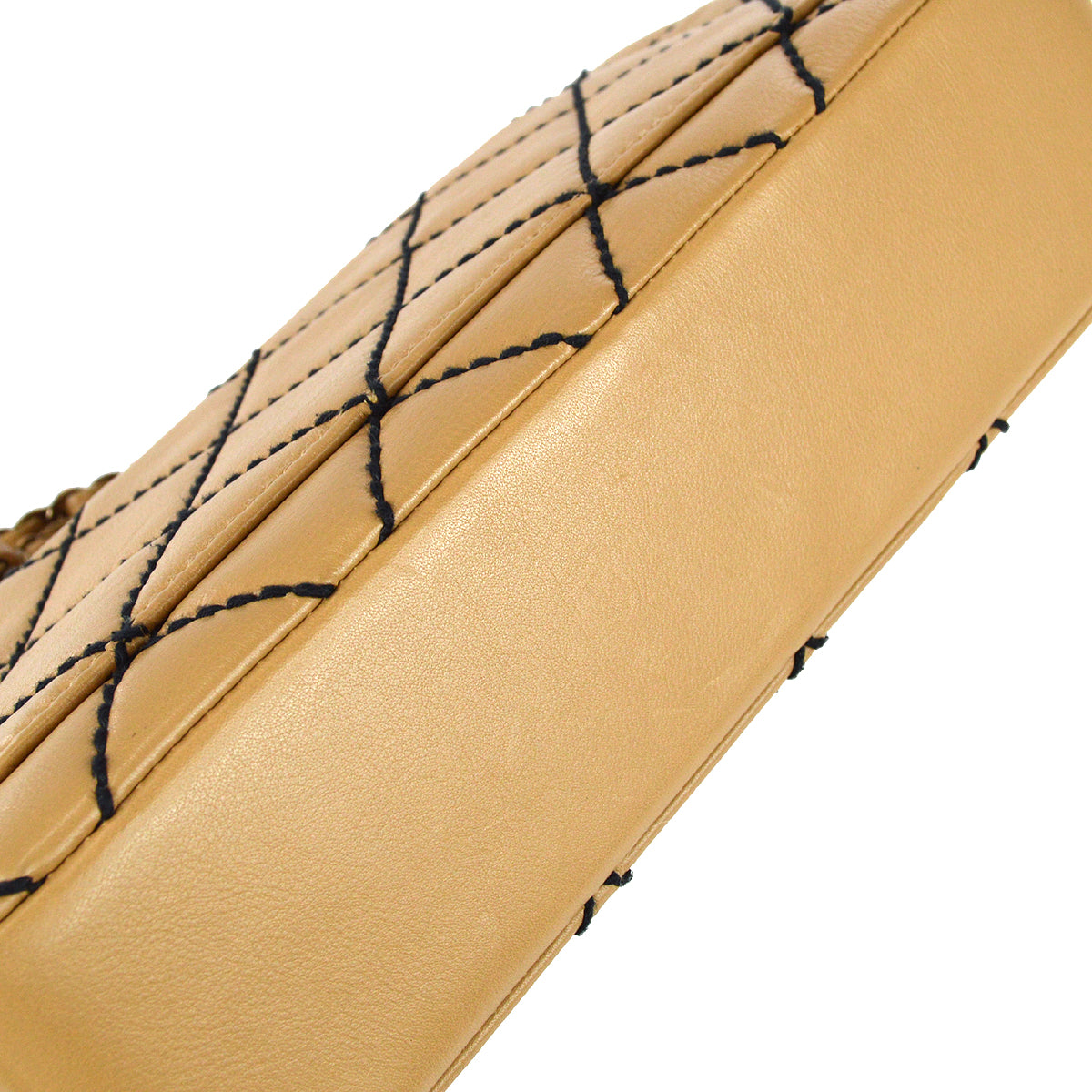 Chanel Beige Calfskin Wild Stitch Straight Flap Bag
