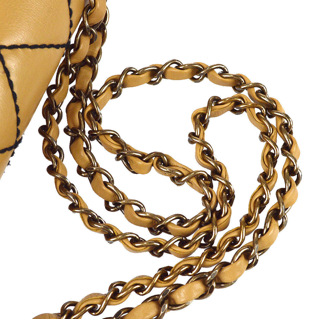 Chanel Beige Calfskin Wild Stitch Straight Flap Bag