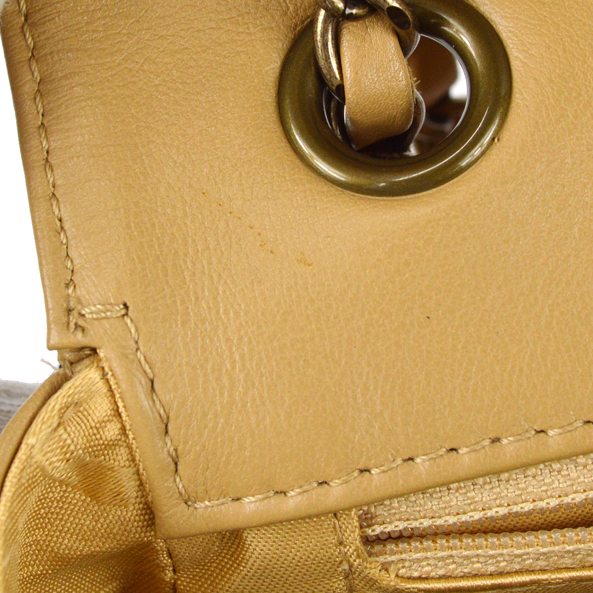 Chanel Beige Calfskin Wild Stitch Straight Flap Bag