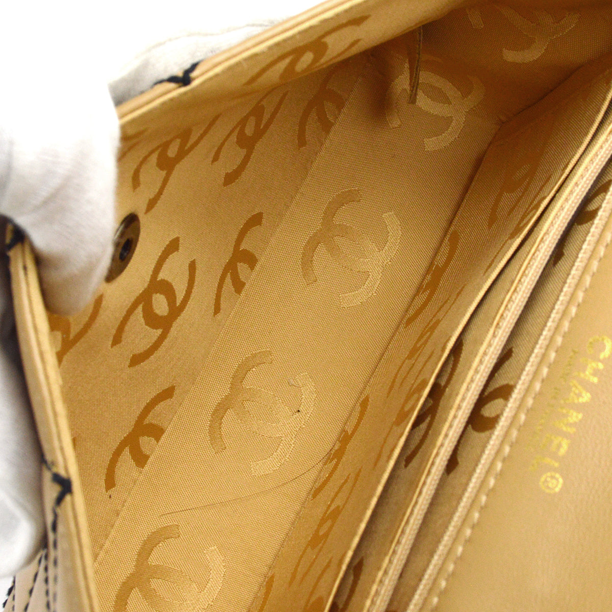 Chanel Beige Calfskin Wild Stitch Straight Flap Bag