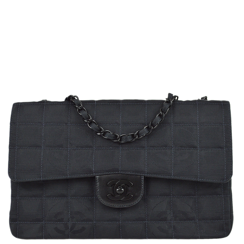 Chanel Travel Line Classic Flap Double Chain Shoulder Bag Black