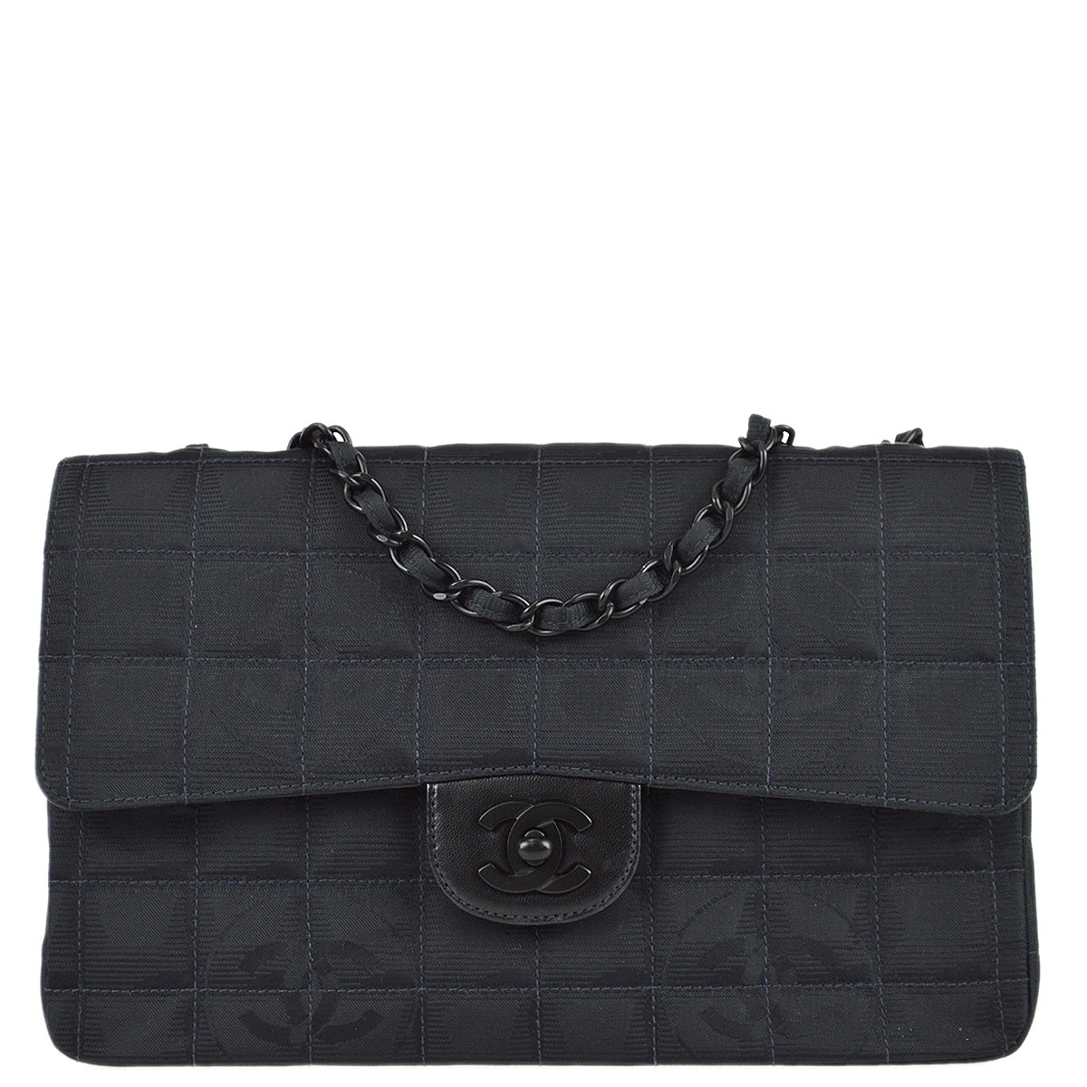 Chanel Travel Line Classic Flap Double Chain Shoulder Bag Black