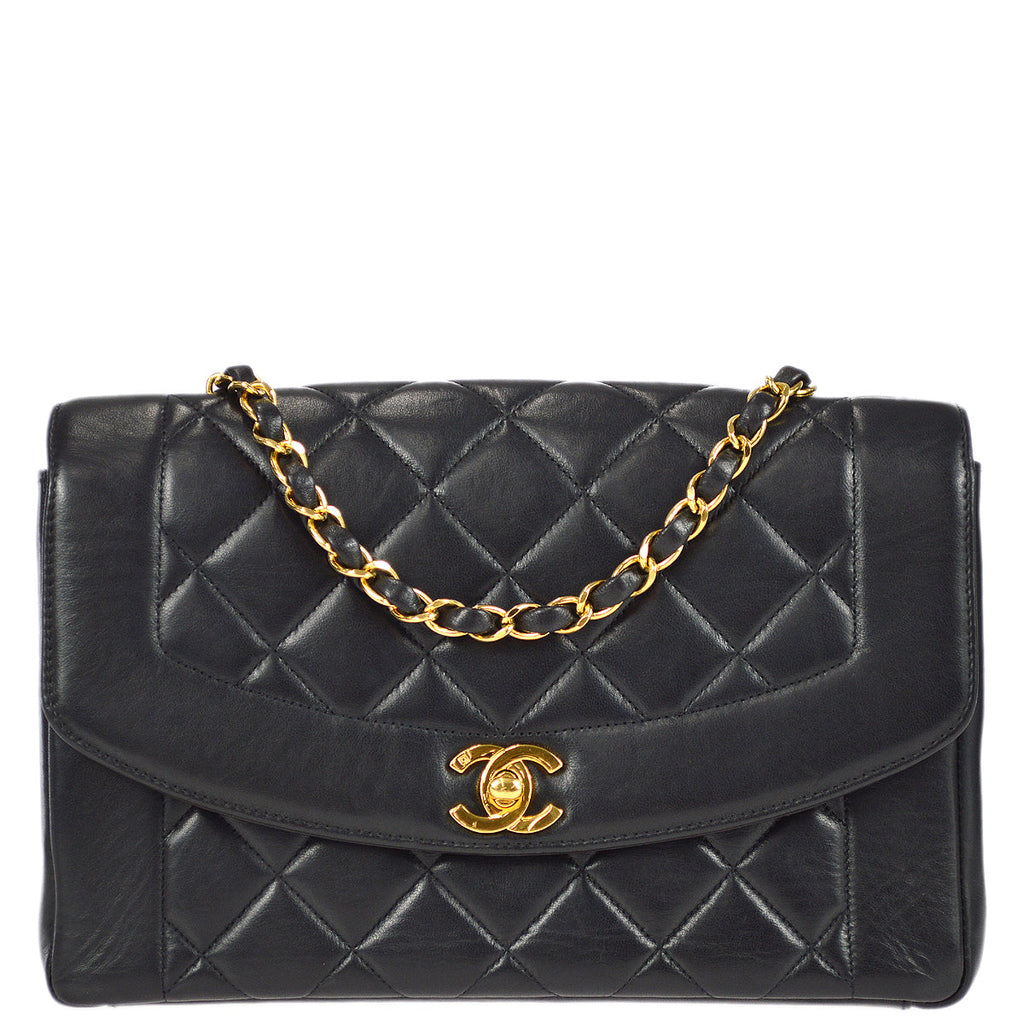 Chanel Medium Diana Chain Shoulder Bag Black Lambskin