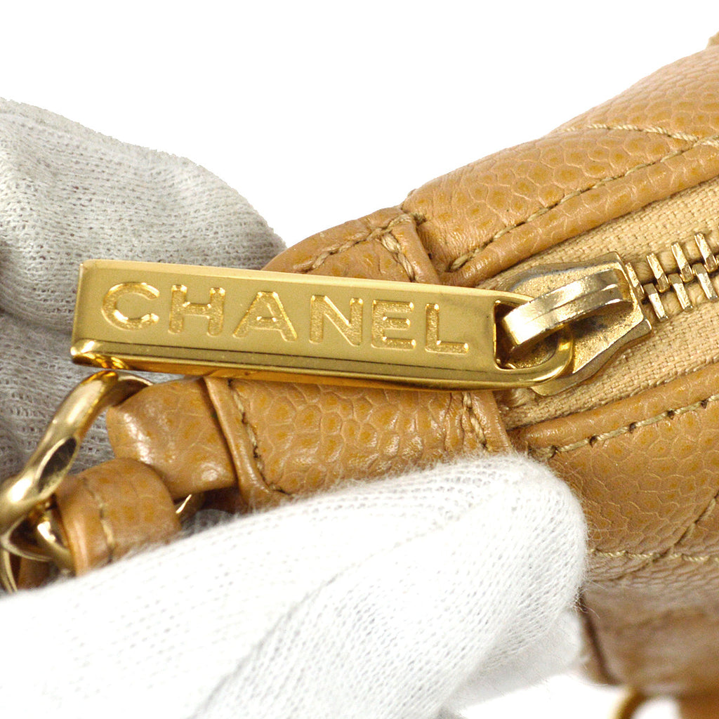 Chanel Hobo Chain Handbag Beige Caviar