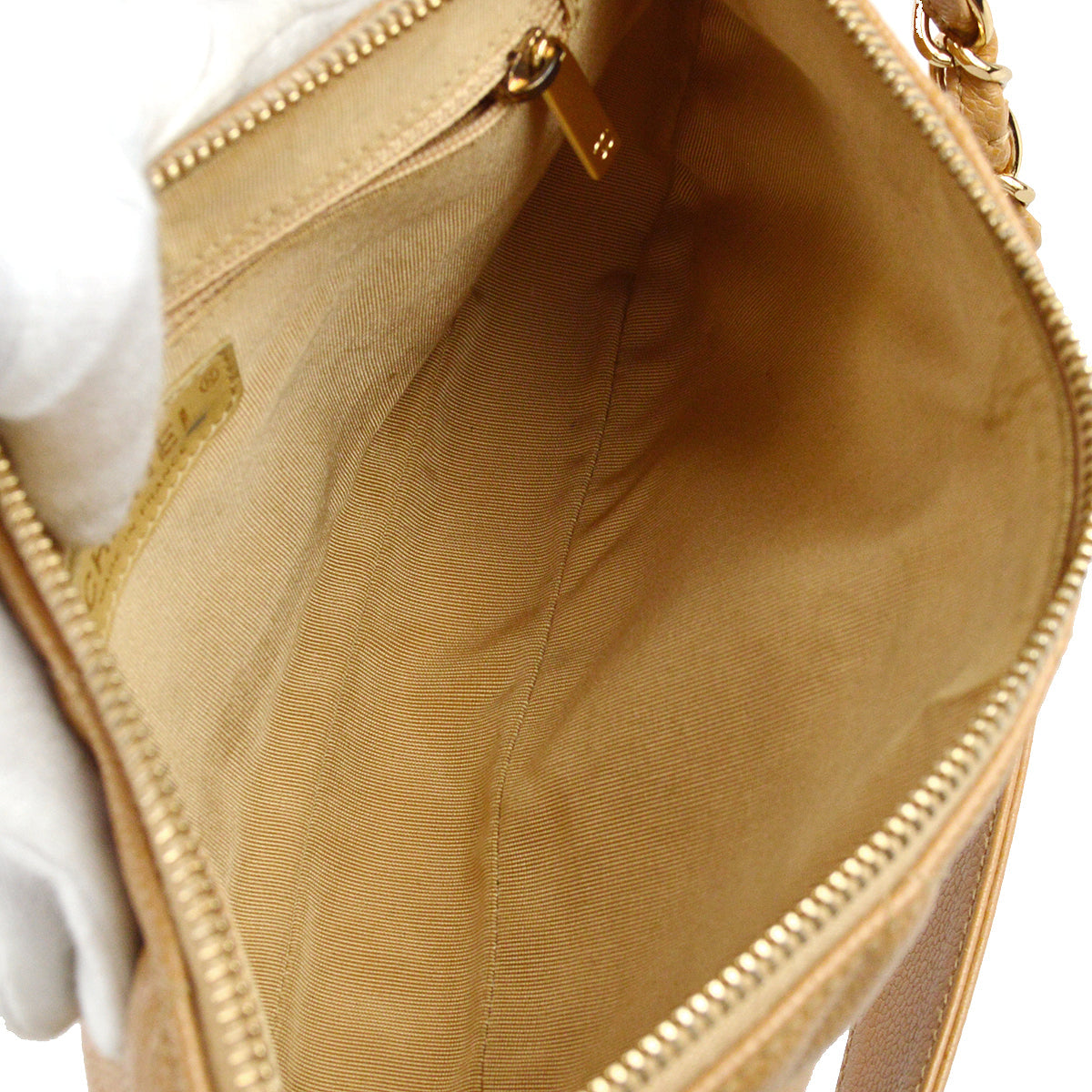 Chanel Hobo Chain Handbag Beige Caviar