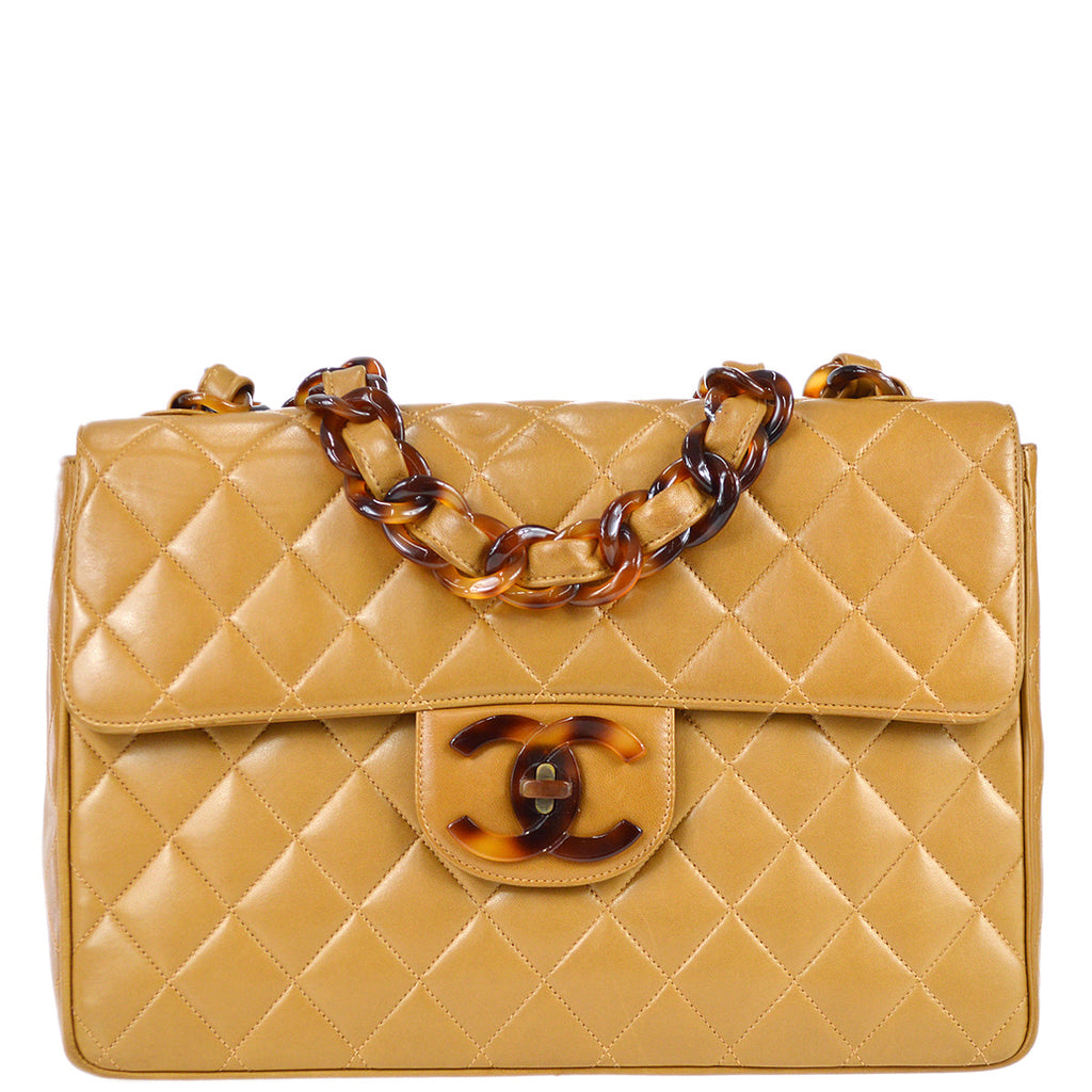 Chanel Classic Flap Jumbo Acrylic Shoulder Bag Brown Lambskin