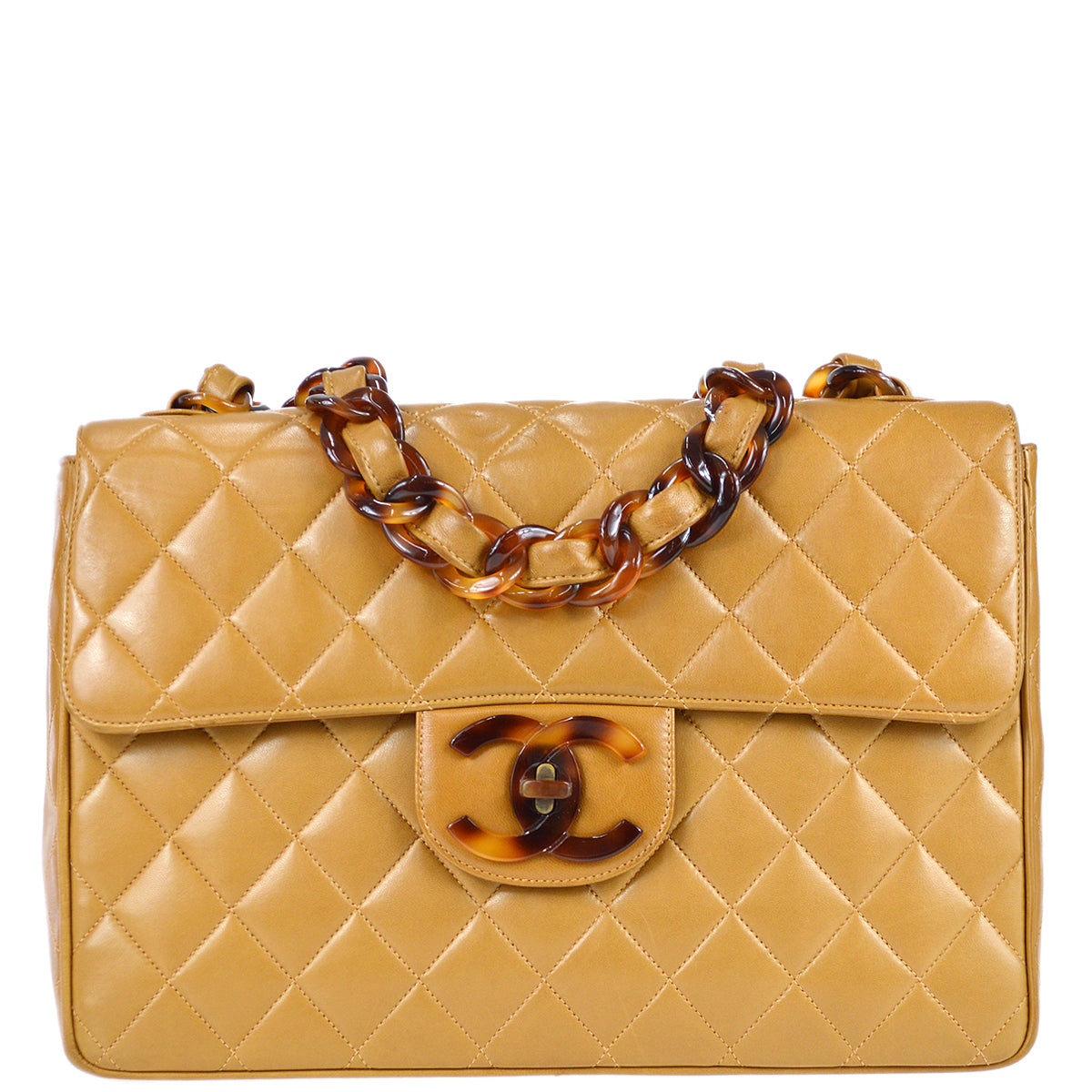 Chanel Classic Flap Jumbo Acrylic Shoulder Bag Brown Lambskin