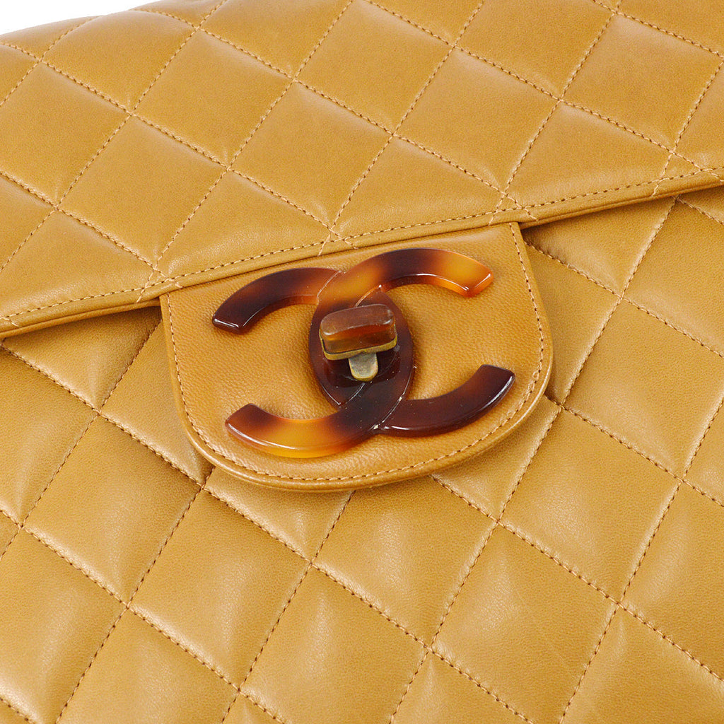 Chanel Classic Flap Jumbo Acrylic Shoulder Bag Brown Lambskin