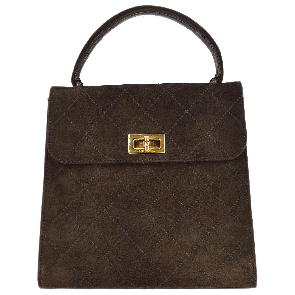 Chanel Mademoiselle Lock Straight Flap Handbag Brown Suede