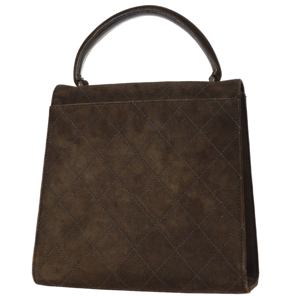 Chanel Mademoiselle Lock Straight Flap Handbag Brown Suede