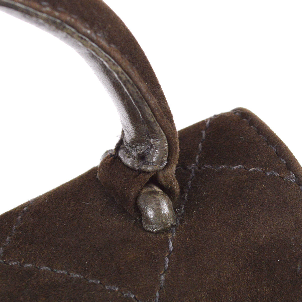 Chanel Mademoiselle Lock Straight Flap Handbag Brown Suede