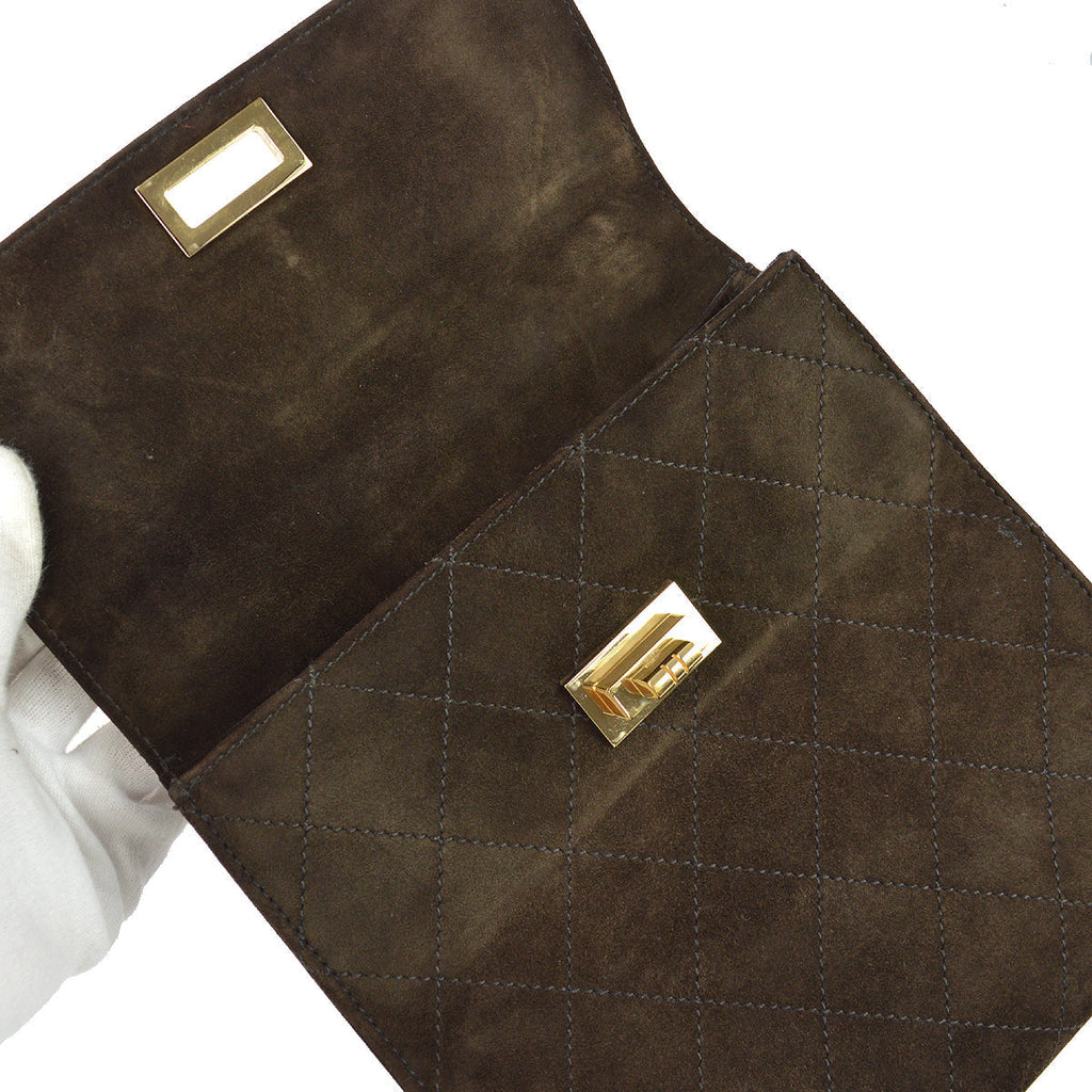 Chanel Mademoiselle Lock Straight Flap Handbag Brown Suede