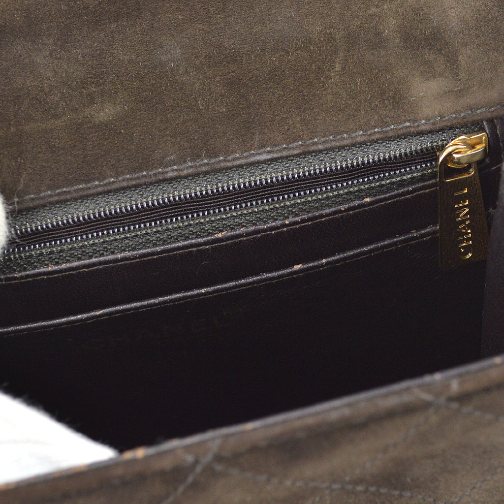 Chanel Mademoiselle Lock Straight Flap Handbag Brown Suede