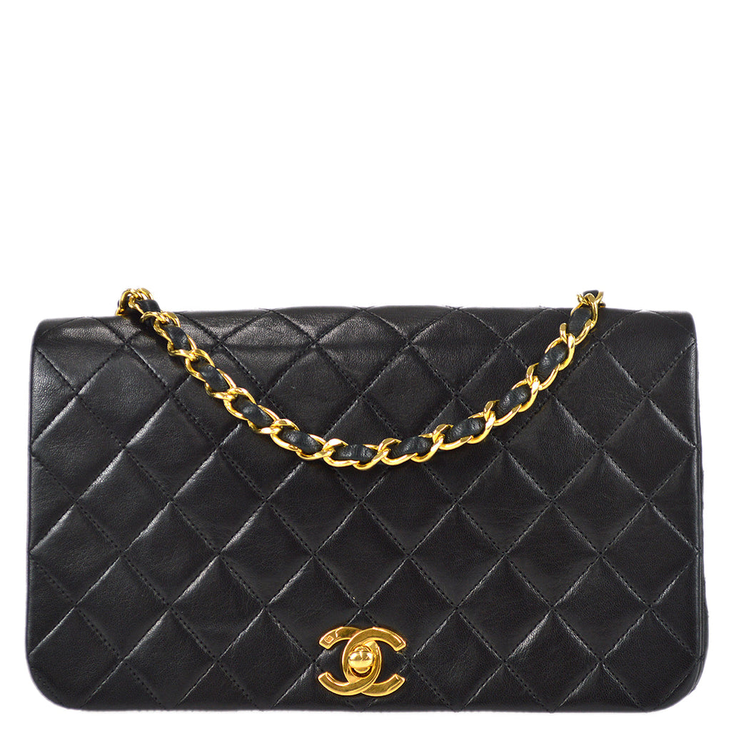 Chanel Full Flap Chain Shoulder Bag Black Lambskin