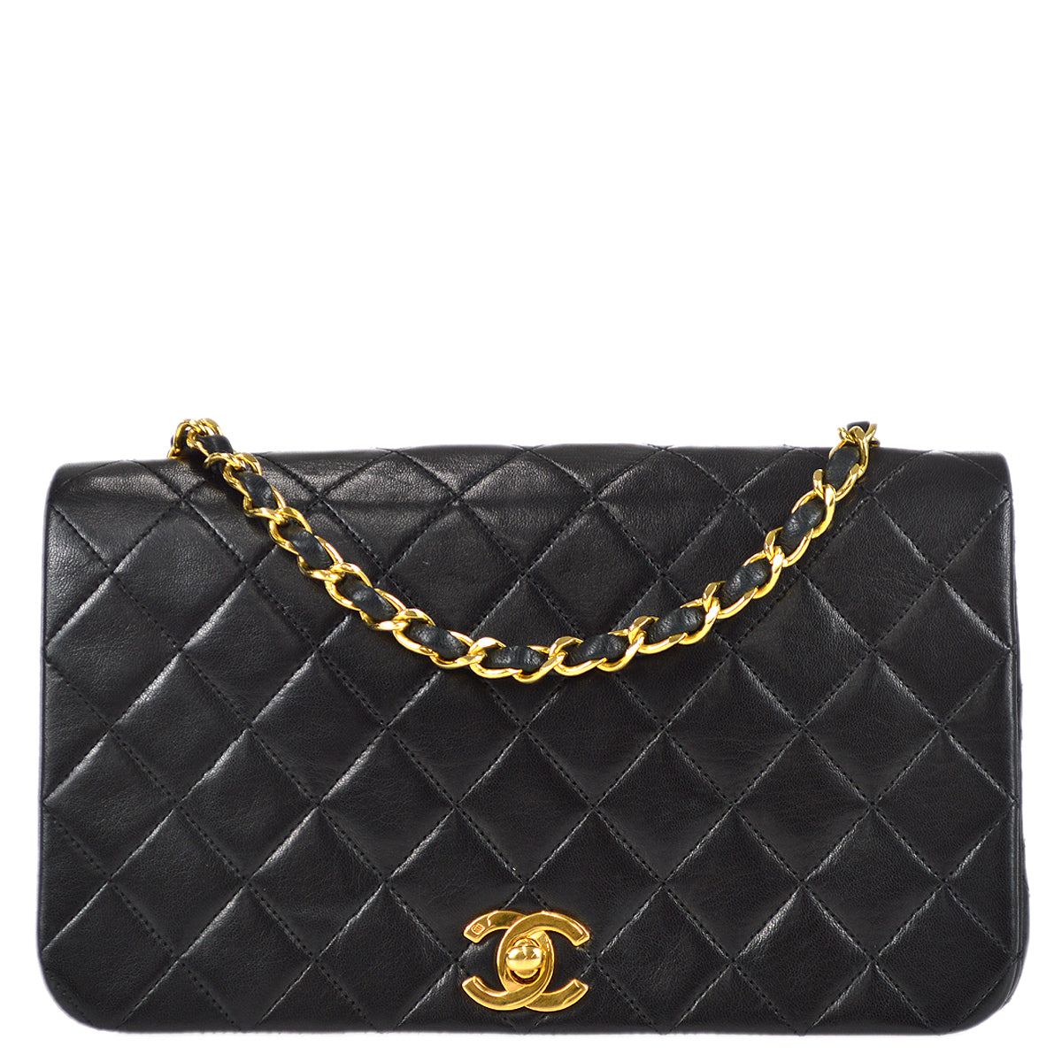 Chanel Full Flap Chain Shoulder Bag Black Lambskin
