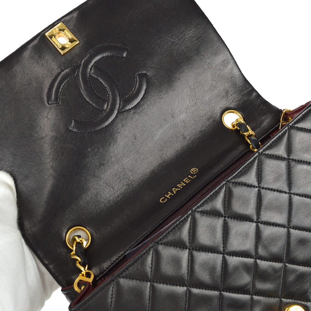 Chanel Full Flap Chain Shoulder Bag Black Lambskin