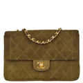 Chanel Classic Flap Double Chain Shoulder Bag Brown Suede
