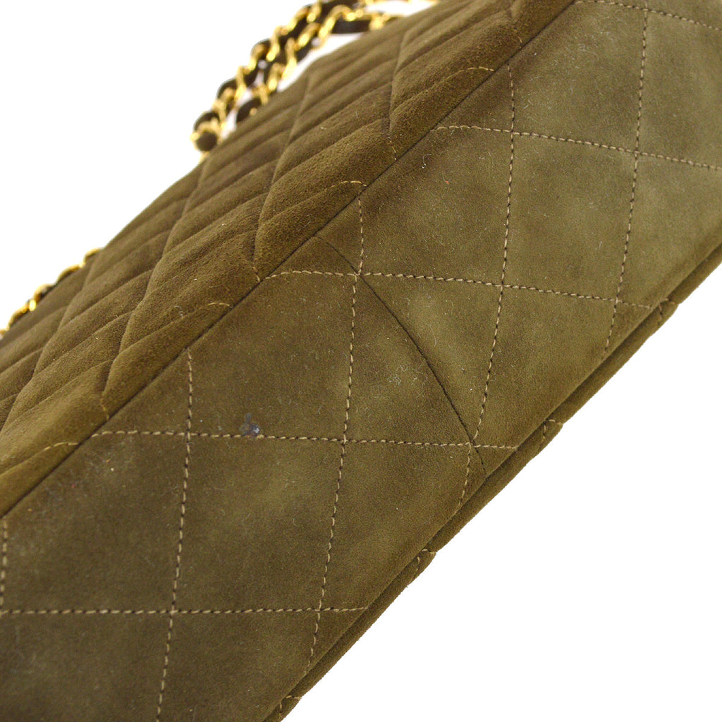 Chanel Classic Flap Double Chain Shoulder Bag Brown Suede
