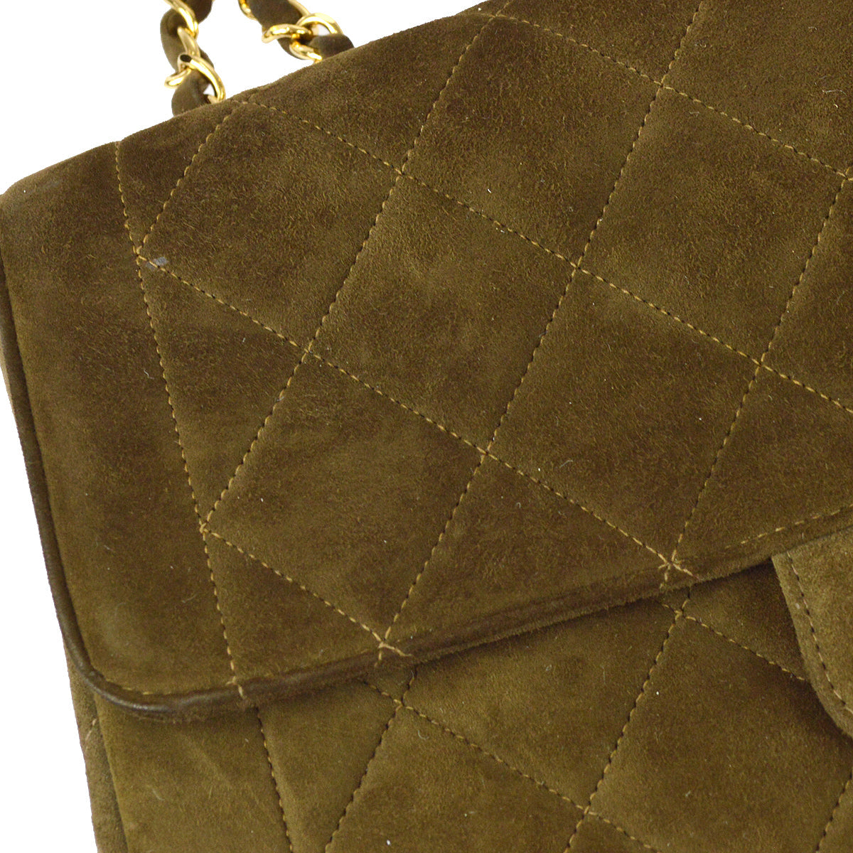 Chanel Classic Flap Double Chain Shoulder Bag Brown Suede