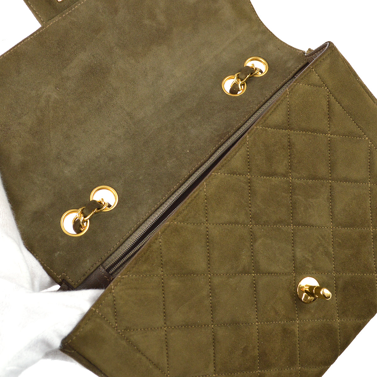 Chanel Classic Flap Double Chain Shoulder Bag Brown Suede