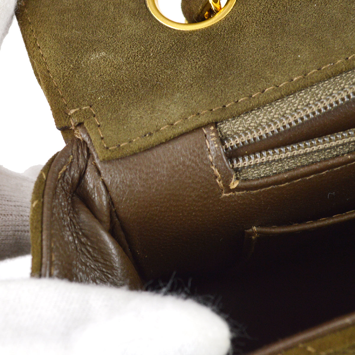Chanel Classic Flap Double Chain Shoulder Bag Brown Suede