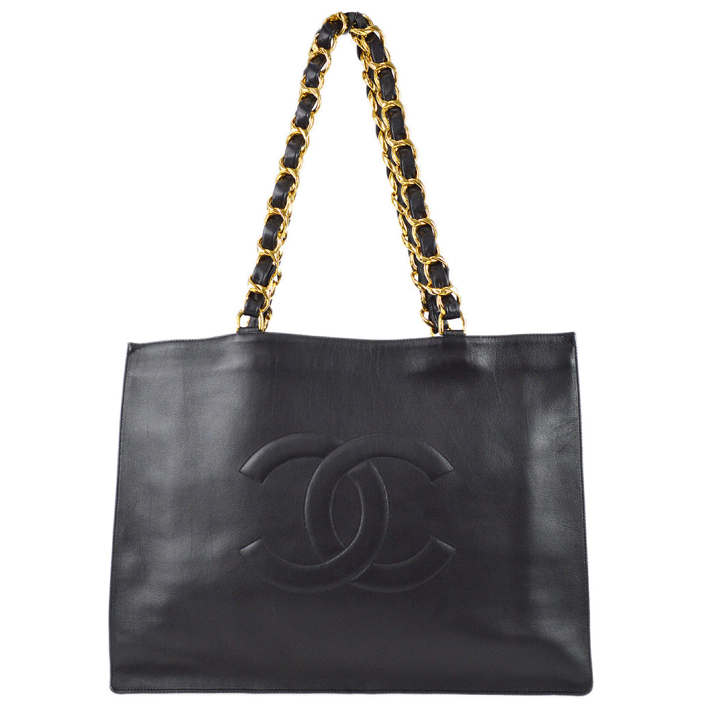 Chanel Chain Shoulder Tote Bag Black Lambskin