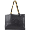 Chanel Chain Shoulder Tote Bag Black Lambskin