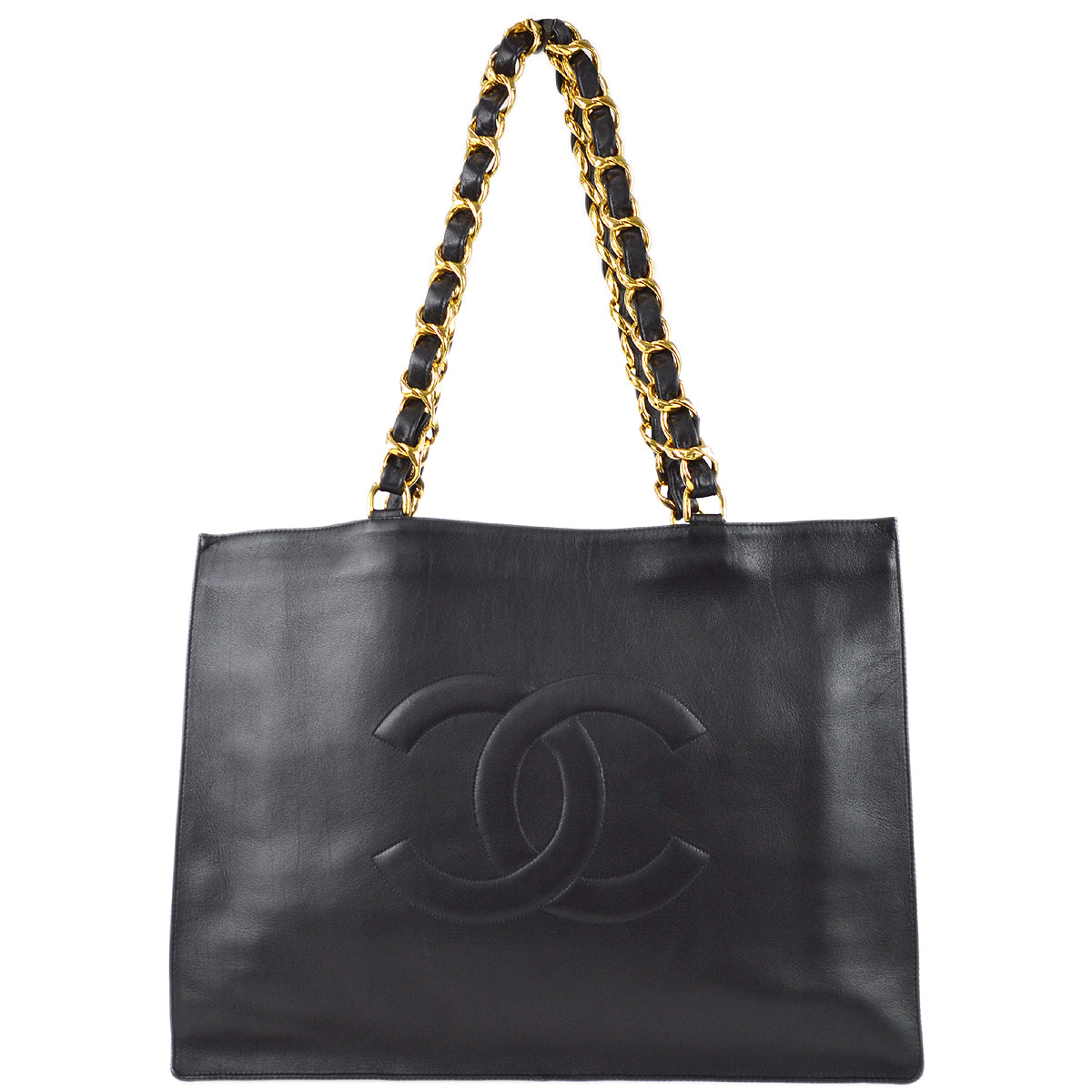 Chanel Chain Shoulder Tote Bag Black Lambskin