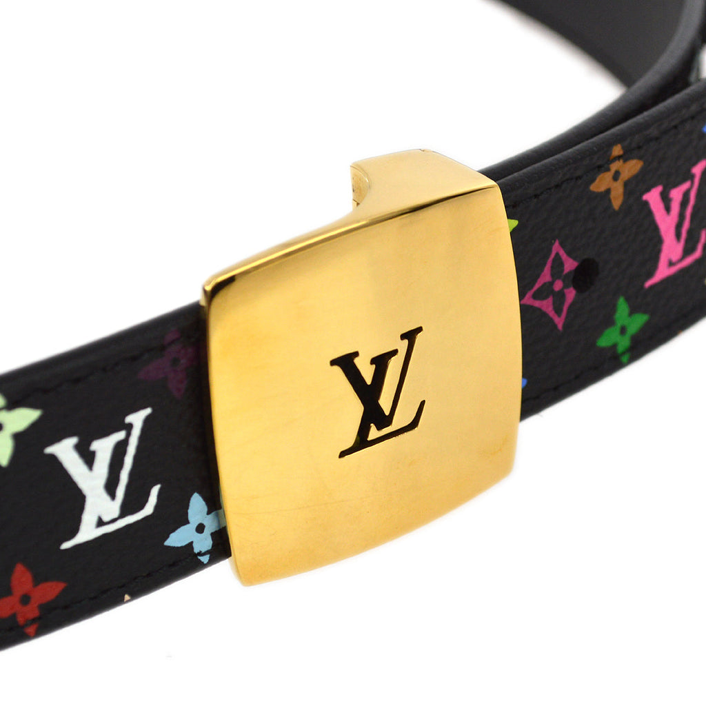 Louis Vuitton 2010 Black Multicolor Ceinture LV Cut Belt #85 M6890