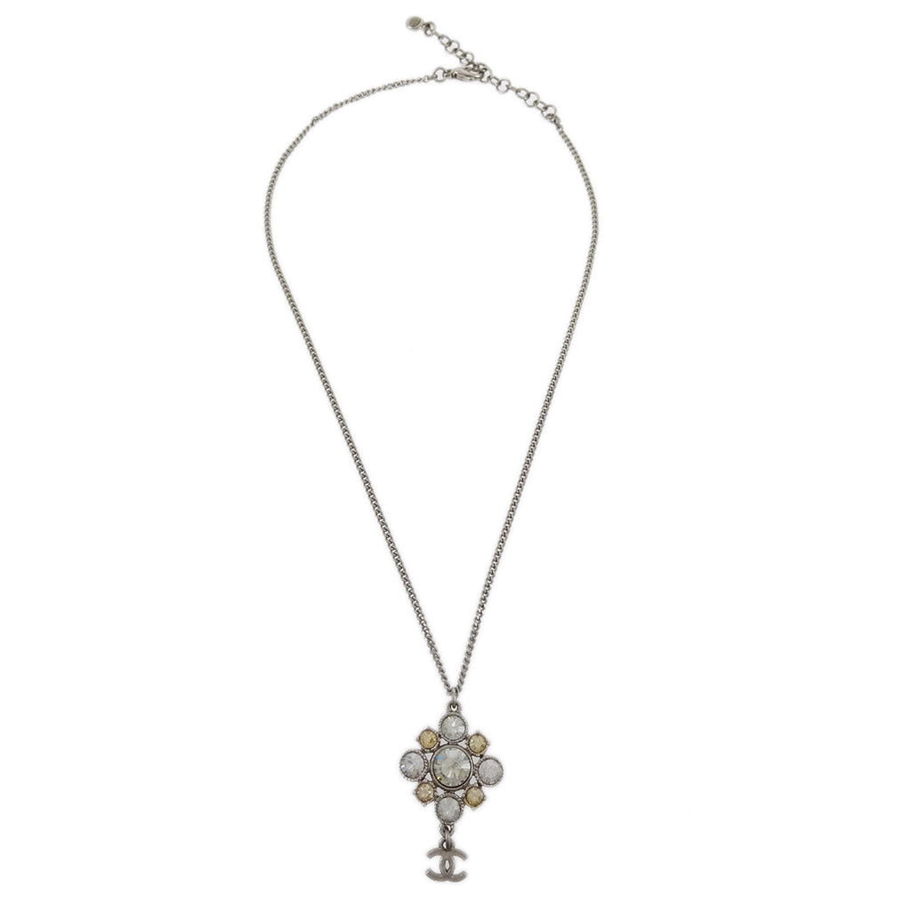 Chanel 2010 Silver Necklace Pendant Rhinestone 10V