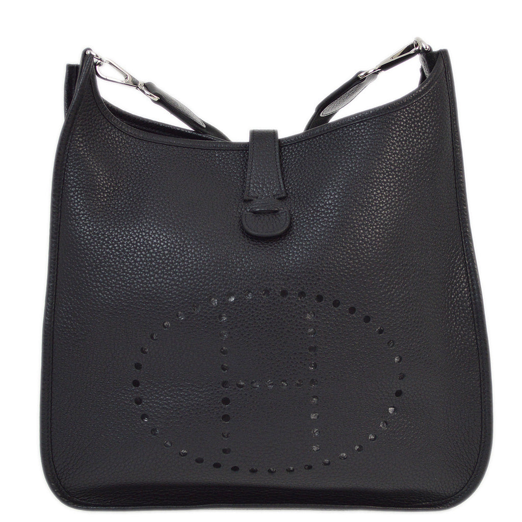 Hermes 2013 Black Taurillon Clemence Evelyne 2 GM Shoulder Bag