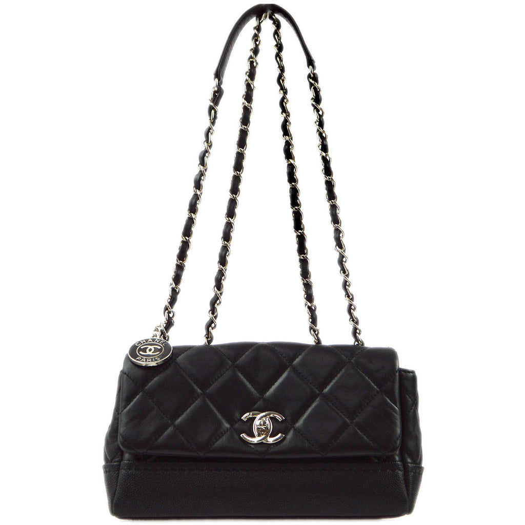 Chanel 2014 Black Lambskin Double Chain Flap Shoulder Bag