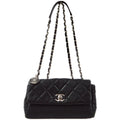 Chanel 2014 Black Lambskin Double Chain Flap Shoulder Bag