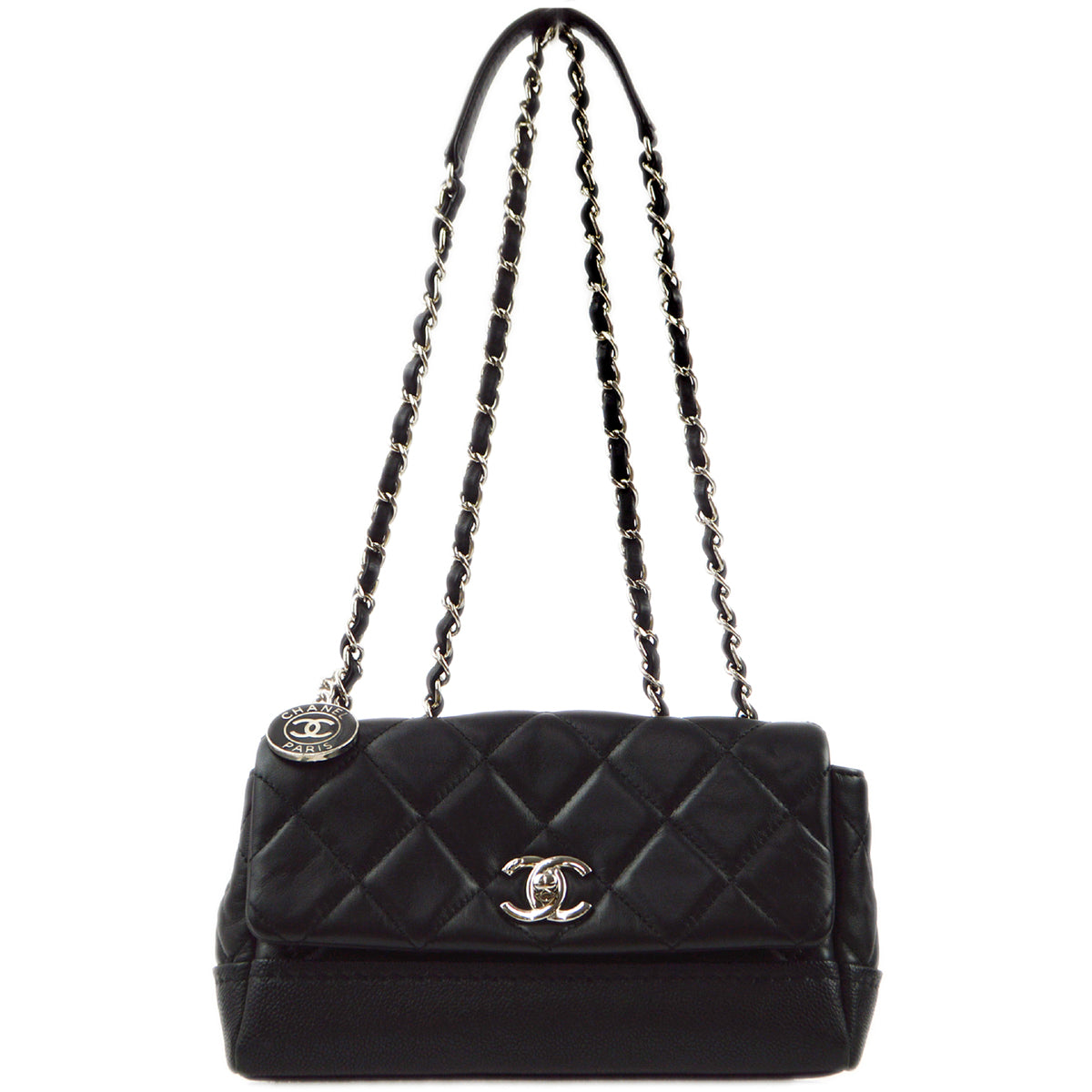 Chanel 2014 Black Lambskin Double Chain Flap Shoulder Bag