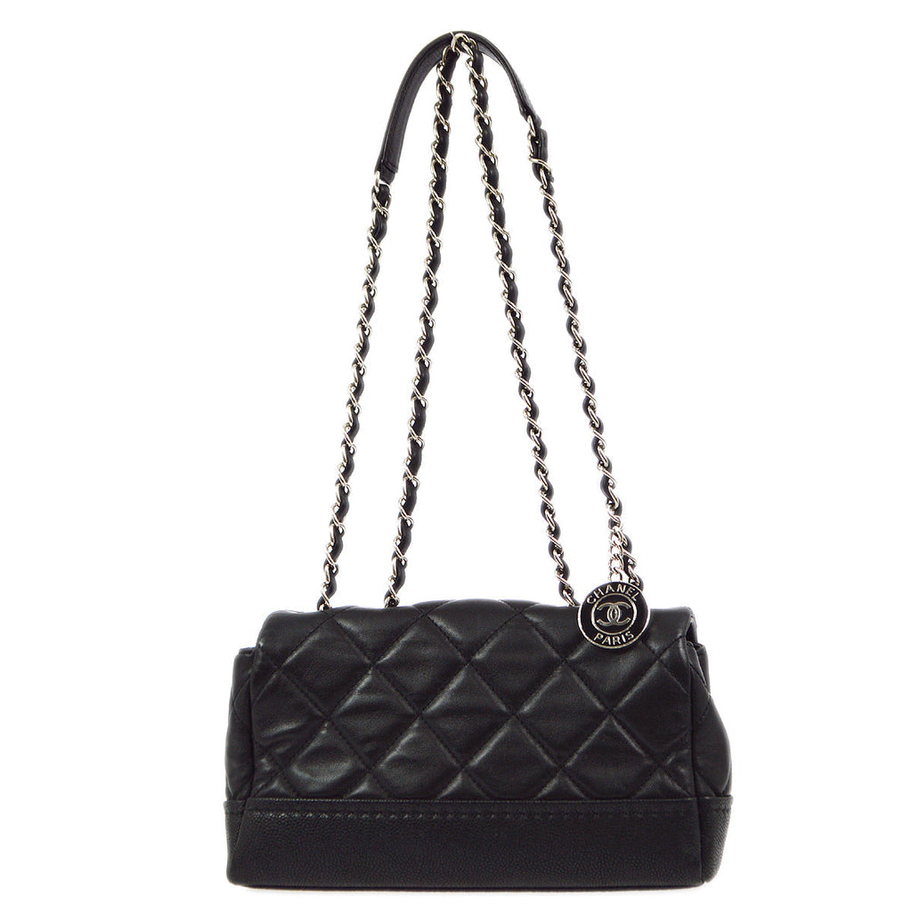Chanel 2014 Black Lambskin Double Chain Flap Shoulder Bag