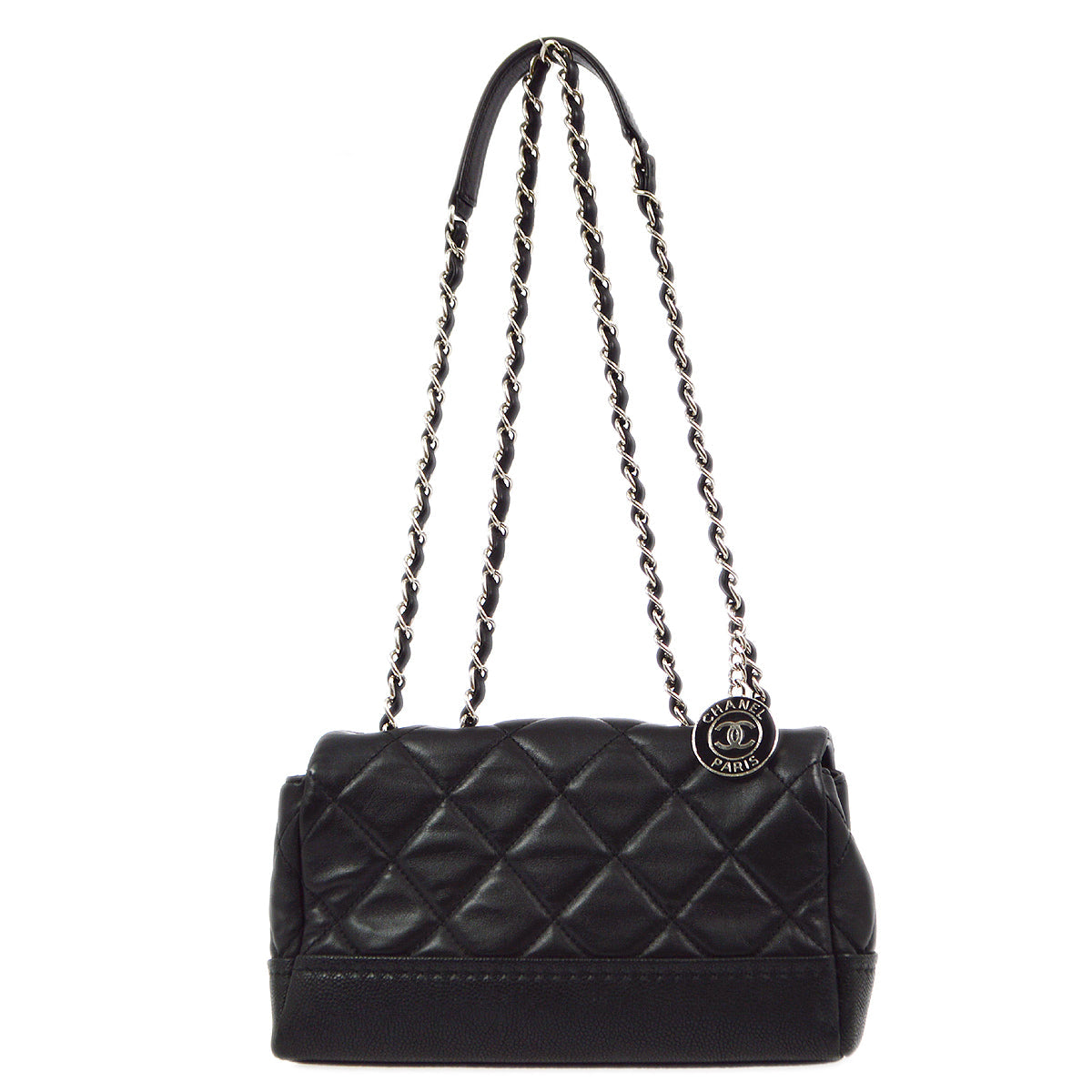 Chanel 2014 Black Lambskin Double Chain Flap Shoulder Bag