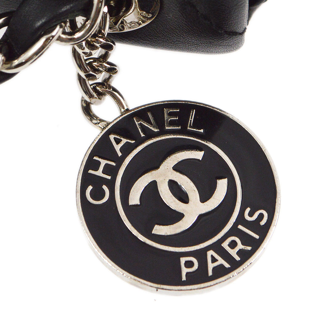 Chanel 2014 Black Lambskin Double Chain Flap Shoulder Bag