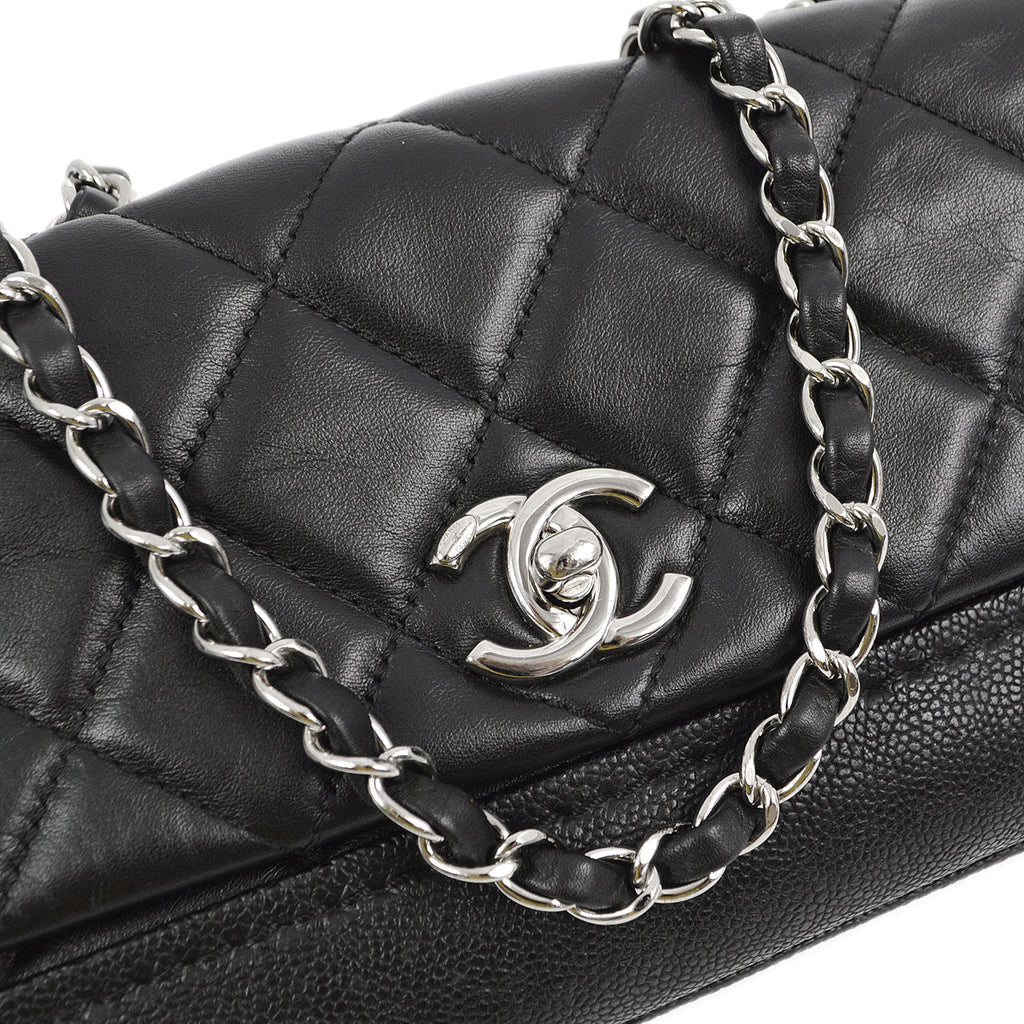 Chanel 2014 Black Lambskin Double Chain Flap Shoulder Bag