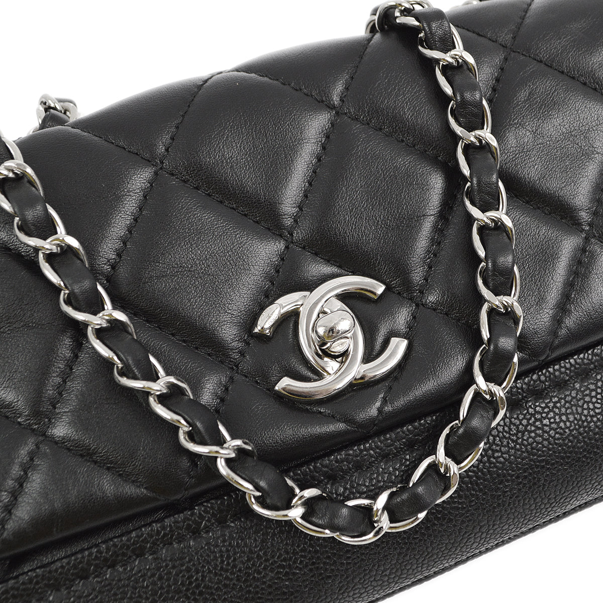 Chanel 2014 Black Lambskin Double Chain Flap Shoulder Bag