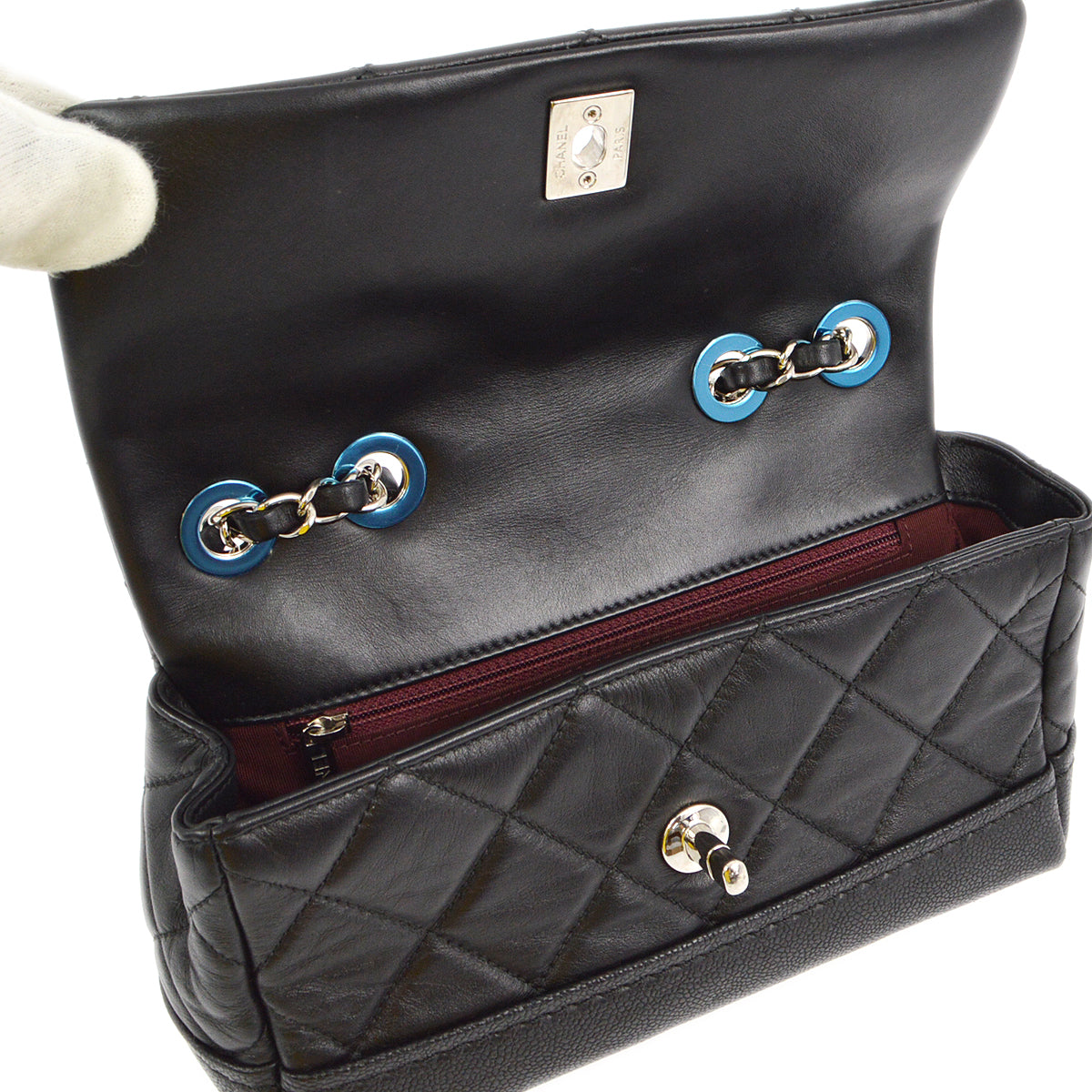 Chanel 2014 Black Lambskin Double Chain Flap Shoulder Bag