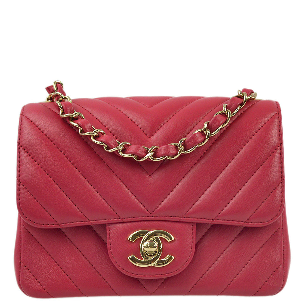 Chanel 2019 Pink Lambskin V-Stitch Mini Classic Square Flap Shoulder Bag 17