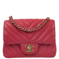 Chanel 2019 Pink Lambskin V-Stitch Mini Classic Square Flap Shoulder Bag 17
