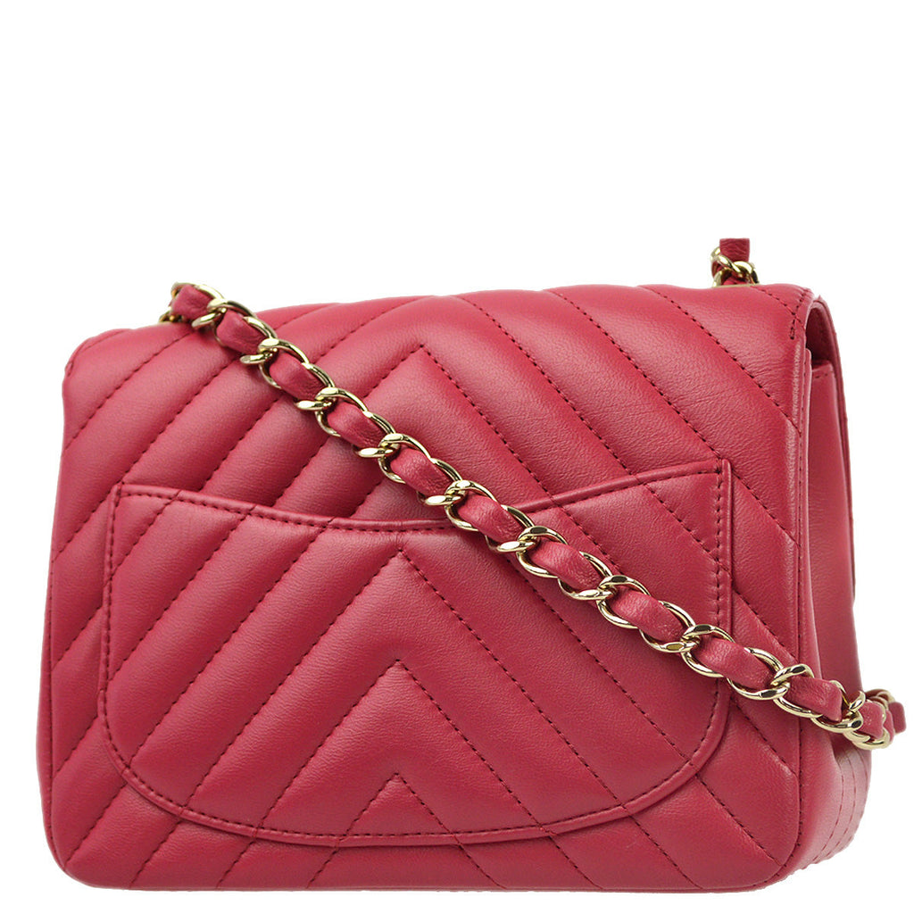 Chanel 2019 Pink Lambskin V-Stitch Mini Classic Square Flap Shoulder Bag 17