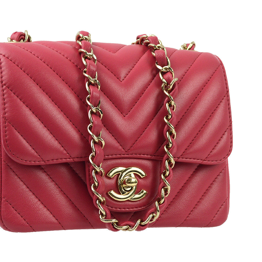 Chanel 2019 Pink Lambskin V-Stitch Mini Classic Square Flap Shoulder Bag 17